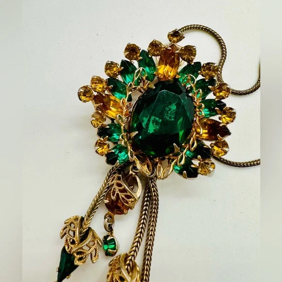 Vintage ANTIQUE Green PendantCrystal Tassel